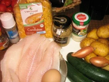 Rezept: Fischvariatonen in einer Knusperkruste mit Salzkartoffeln und Zuchinigemüse Bild Nr. 2 Fischvariatonen in einer Knusperkruste mit Salzkartoffeln und Zuchinigemüse - Rezept - Bild Nr. 2