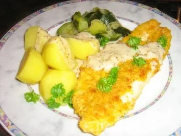 Rezept: Fischvariatonen in einer Knusperkruste mit Salzkartoffeln und Zuchinigemüse Bild Nr. 6 Fischvariatonen in einer Knusperkruste mit Salzkartoffeln und Zuchinigemüse - Rezept - Bild Nr. 6