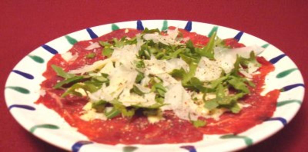 Bilder für Carpaccio mit selbst gemachter Mayonnaise, Rucola und Parmesan - Rezept