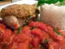 Hähnchenbrust unter Pistazienhaube mit Tomaten-Apfel-Confit und Basmati-Reis - Rezept