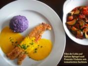 Seelachs auf Safranspiegel und violettem Pourrée - Rezept