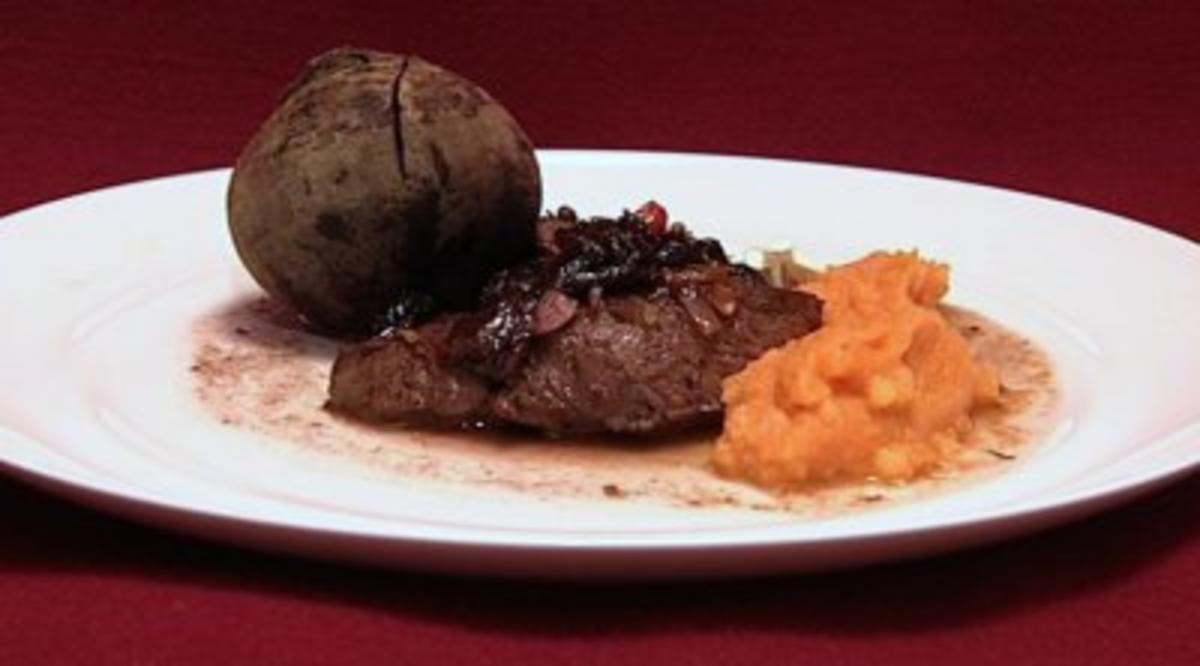 Steaks von Strauß und Känguru mit Kürbis-kartoffelpüree (Froonck Matthée) - Rezept