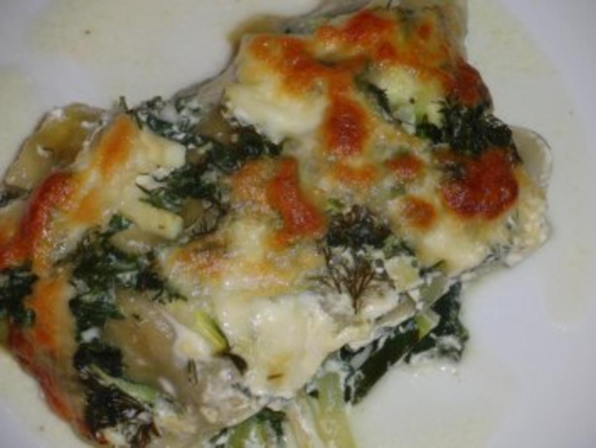 Fisch : Lasagne mal anderst mit Lachs, Spinat, Zuccini & Kräuter - Rezept