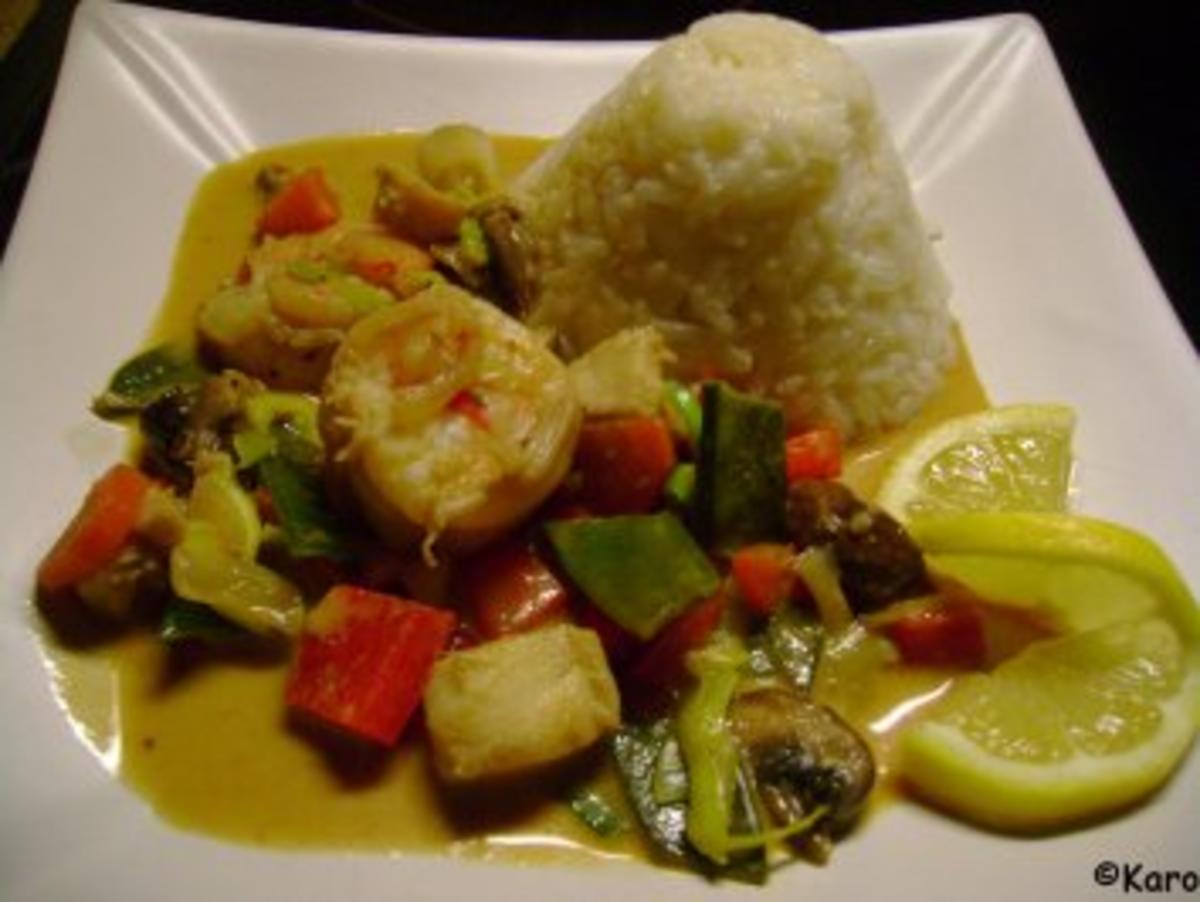 Wok: Garnelen-Fisch Curry mit Gemüse - Rezept