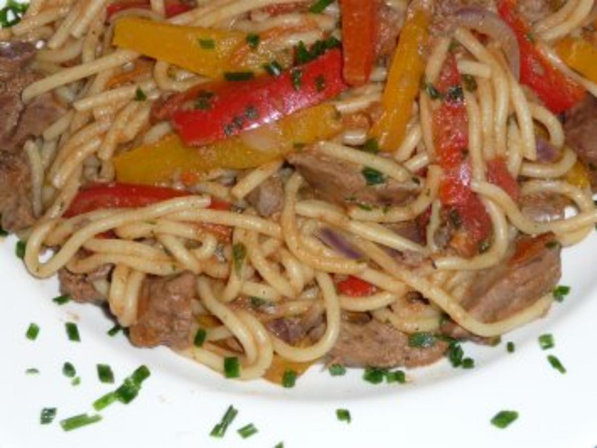 Gemüse - Leber mit Spaghetti - Rezept