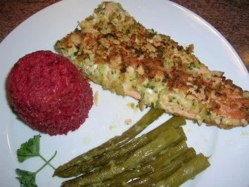 Forellenfilets mit Mandelkruste an grünem Spargel und Rote Beete Reis - Rezept - Bild Nr. 9