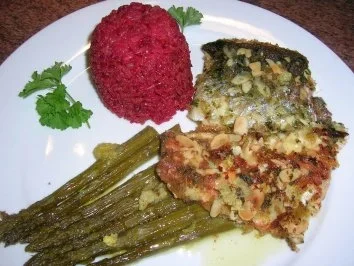 Forellenfilets mit Mandelkruste an grünem Spargel und Rote Beete Reis - Rezept - Bild Nr. 11