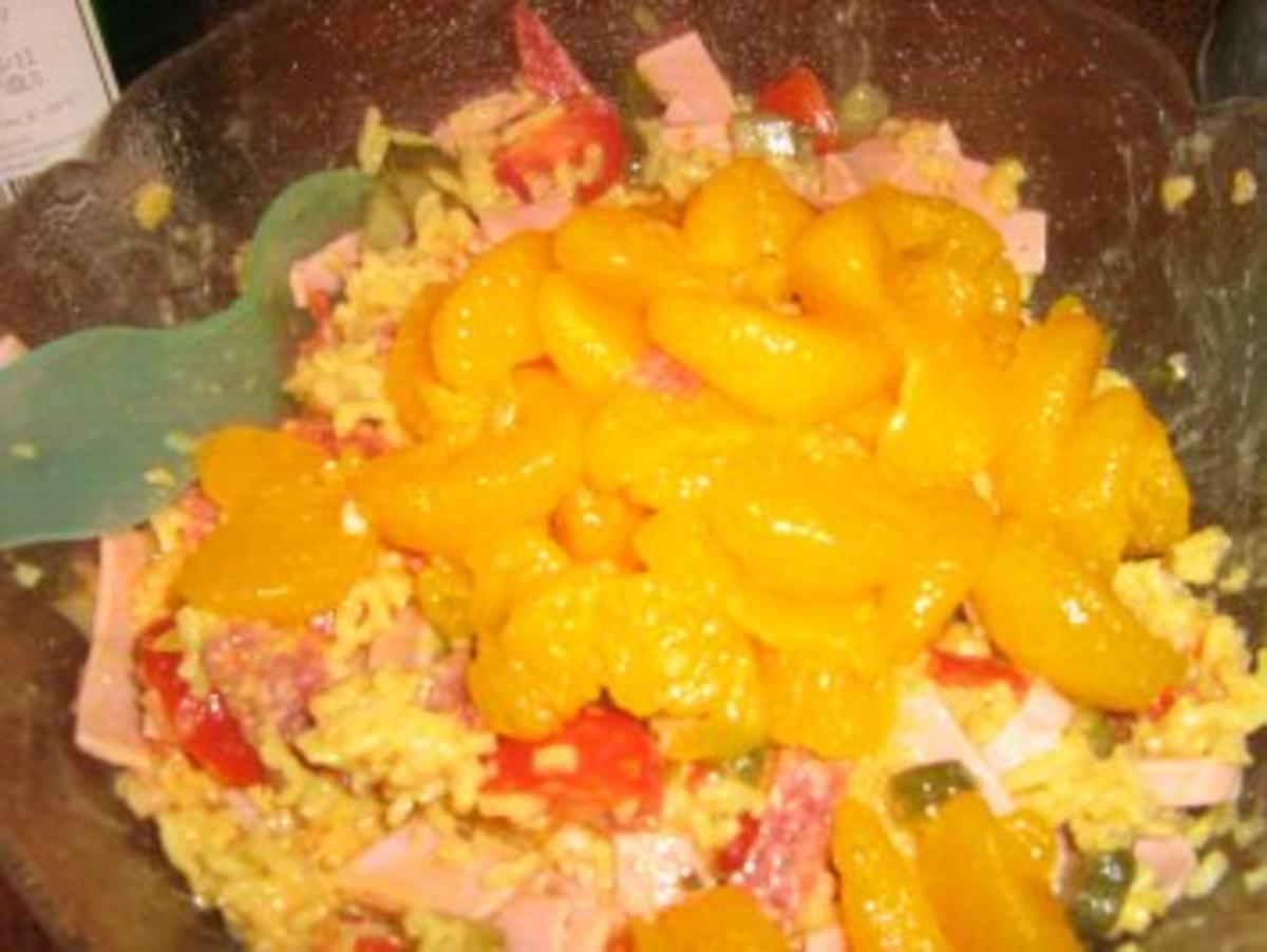 Reissalat mit Schinken, Salami und Mandarinen - Rezept - Bild Nr. 4