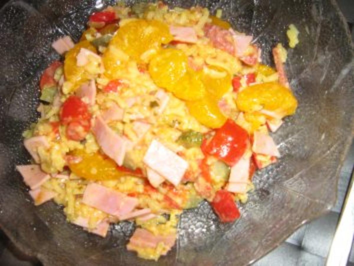 Reissalat mit Schinken, Salami und Mandarinen - Rezept - Bild Nr. 6