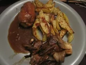 Involtini mit Balsamico Austernpilzen und Thymian Kartoffelspalten - Rezept