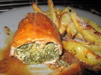 Rezept: Involtini mit Balsamico Austernpilzen und Thymian Kartoffelspalten Bild Nr. 2 Involtini mit Balsamico Austernpilzen und Thymian Kartoffelspalten - Rezept - Bild Nr. 2