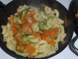 Gemüse-Nudeln mit gebratenen Filetstreifen und Champignons - Rezept - Bild Nr. 7