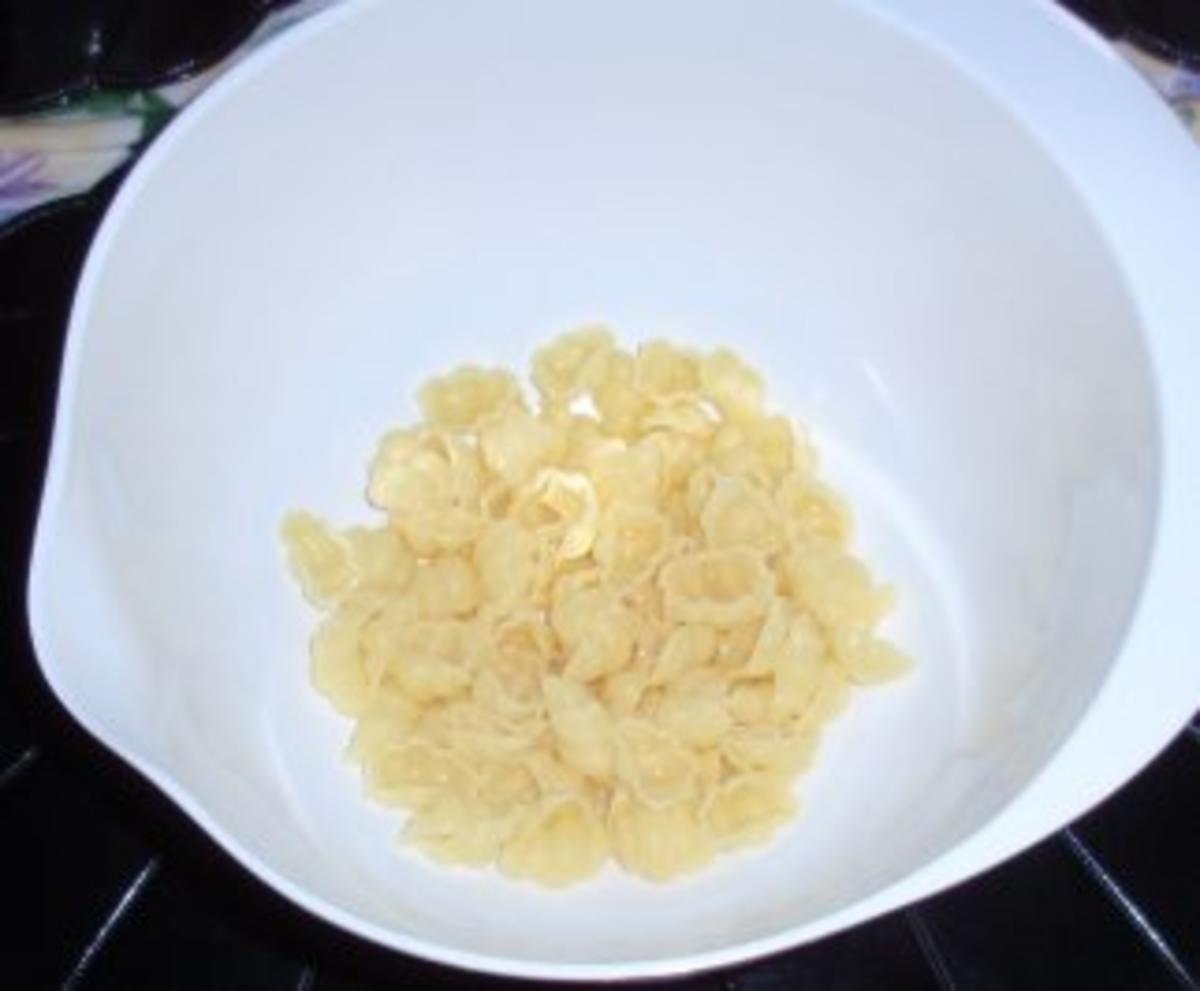 Nudelsalat mit gebratenen Schinkenstreifen- Champignons - Rezept - Bild Nr. 4