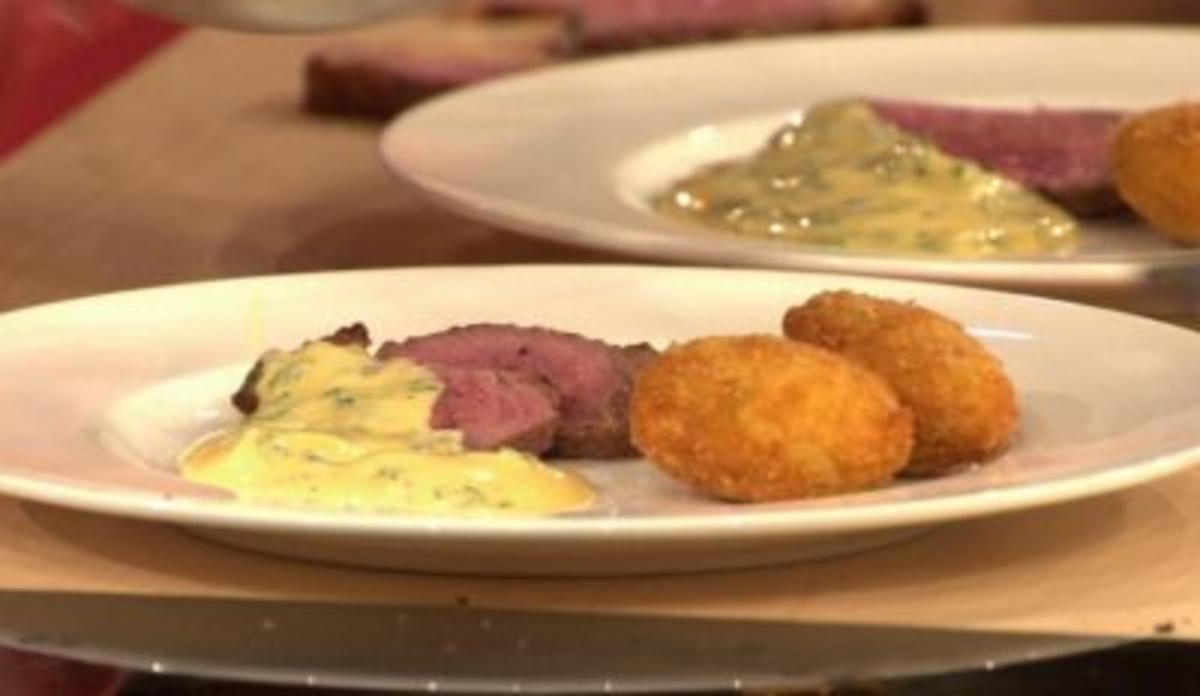 Porterhousesteak mit Kräuter-Hollandaise und Kroketten à la Steffen Henssler - Rezept