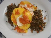 Linsensalat mit Ziegenkäse und Mango in Chili-Vinaigrette - Rezept