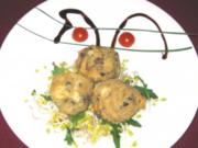Gebackene Knödel vom Tiroler Kalbsbeuscherl auf Radieschensprossen-Salat - Rezept
