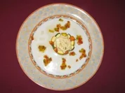 Frischkäsecreme überbacken, mit geräucherter Forelle und Gemüsemäntelchen - Rezept