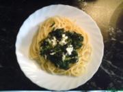 Spaghetti mit Blattspinat und Fetakäse - Rezept