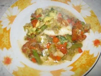 Seelachs mit Gemüse überbacken - Rezept