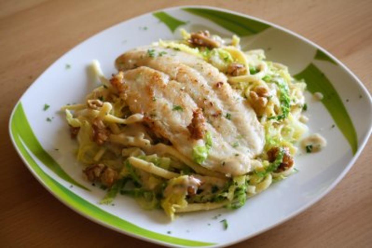 Bilder für Pangasius mit Wirsing-Nuss-Spätzle - Rezept