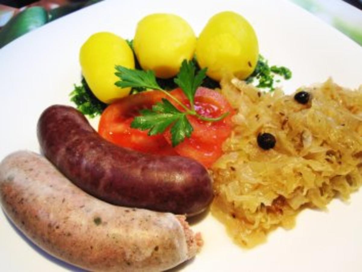 Sauerkraut mit Thüringer Blut- und Leberwürstchen ... - Rezept