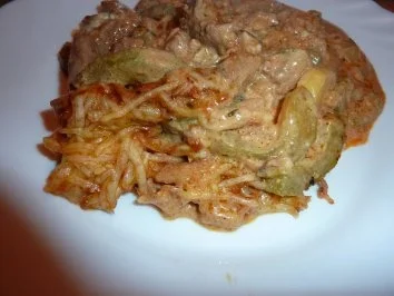 Rezept: Fl/Schwein: Gyrospfanne überbacken Fl/Schwein: Gyrospfanne überbacken - Rezept