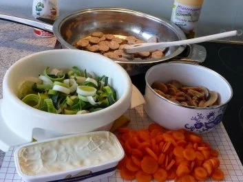 Pfannengericht: Porree - Würstchen -  Käseragout - Rezept - Bild Nr. 2