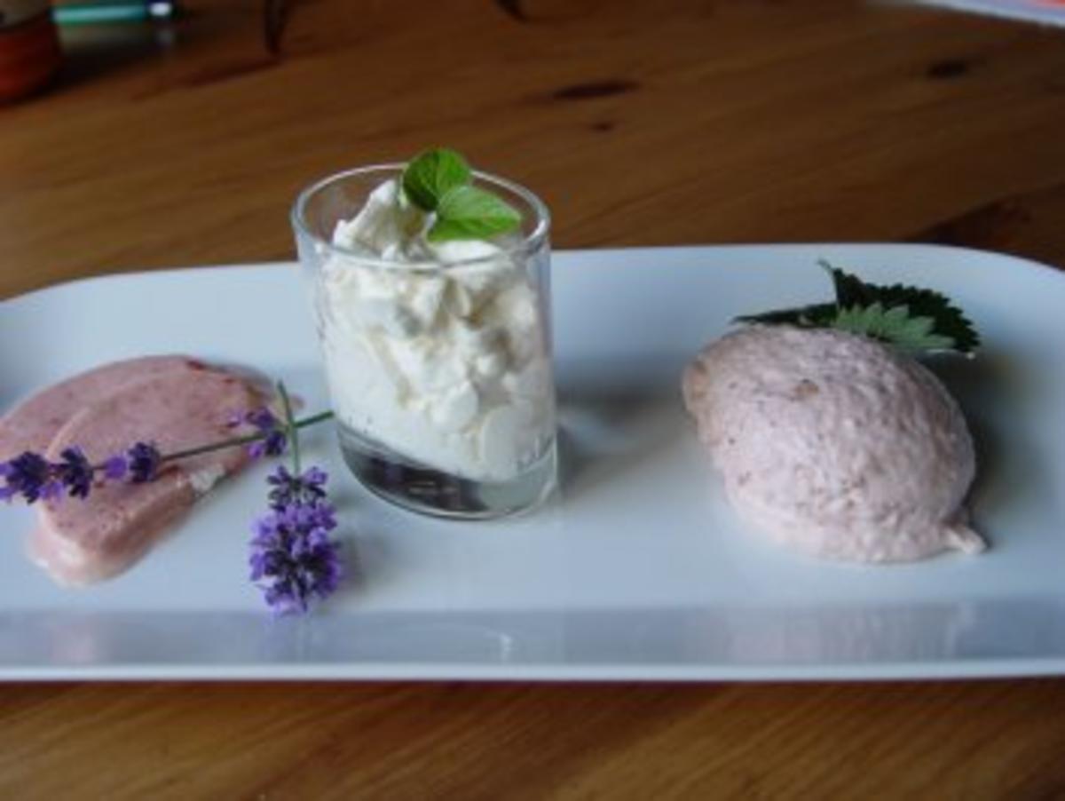 Erdbeereis und Erdbeermousse mit Amarettojoghurt - Rezept