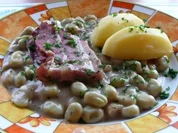 Gemüse: Große Bohnen mit Speck und Salzkartoffeln - Rezept