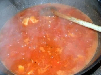 Hähnchenbrust in Tomaten-Orangensud mit Tagiatelle und Ziegenkäse-Zigarren - Rezept - Bild Nr. 8