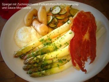 Spargeln mit Mayo-Mousseline und Serrano-Chips - Rezept