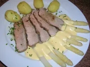 Rezept: Kalbsrรผcken, sanft gegart mit Spargel und Sauce Hollandaise Kalbsrรผcken, sanft gegart mit Spargel und Sauce Hollandaise - Rezept