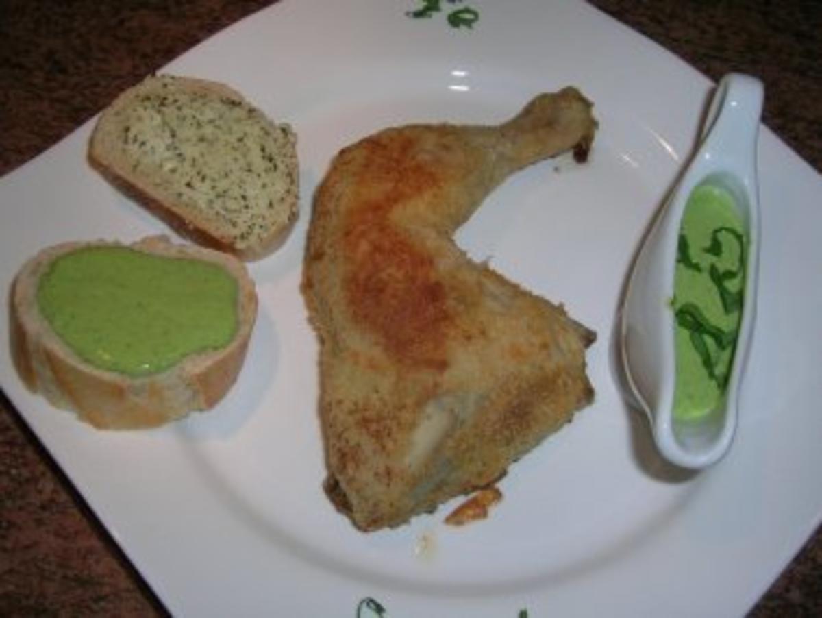 Hähnchenknusperkeulen  mit Bärlauch-Mayonaise - ein lecker,leichtes Frühlingsgericht - Rezept
