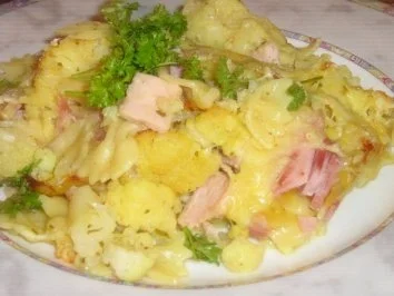 Nudel-Schinken-Auflauf mit Blumenkohl - Rezept