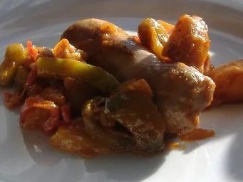 Salchichas vom Iberico-Schwein mit Paprikaragout - Rezept