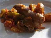 Salchichas vom Iberico-Schwein mit Paprikaragout - Rezept