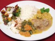 Zitronen-Safran-Hähnchen, Dorade und Lammfleisch in Erdnuss-Soße - Rezept