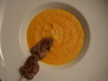 Lammfiletspieß auf Karotten-Ingwersüppchen - Rezept
