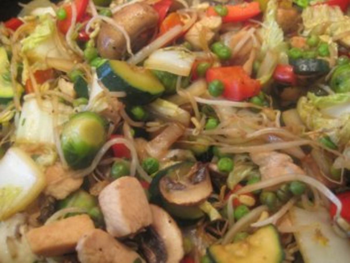 Asiatische Gemüsepfanne mit Hähnchenfleisch - einfach - 41 kcal/100g