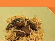 Spaghetti in Pilzbutter mit Geflügelleber - Rezept