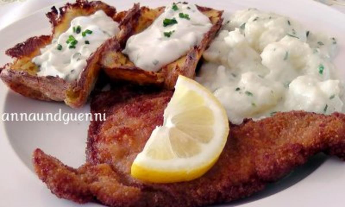 ~Mittagstisch~Schweineschnitzel Wiener Art mit Kartoffelkästchen und Blumenkohl - Rezept - Bild Nr. 2