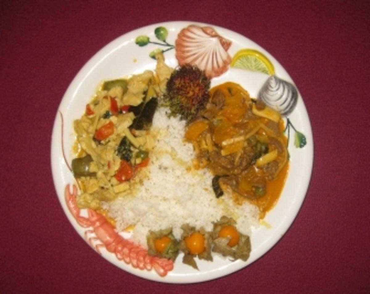 Thai-Curry rot und scharf mit Rinderfilet und Thai-Curry gelb und süß mit Hühnerfilet - Rezept