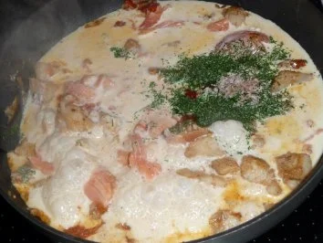 Blaulengfilet in Lachs-Dillsoße und ital. Pasta - Rezept - Bild Nr. 3