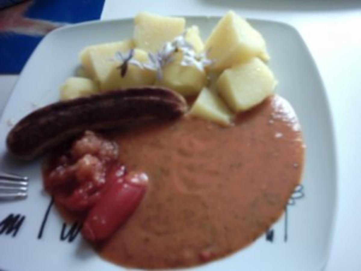 Bratwurst mit Kräuter-Tomaten-Knoblauchsoße,karamelisierten Tomate u. Knofi-Salzkartoffeln - Rezept - Bild Nr. 8