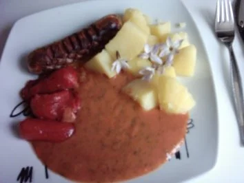 Bratwurst mit Kräuter-Tomaten-Knoblauchsoße,karamelisierten Tomate u. Knofi-Salzkartoffeln - Rezept - Bild Nr. 9