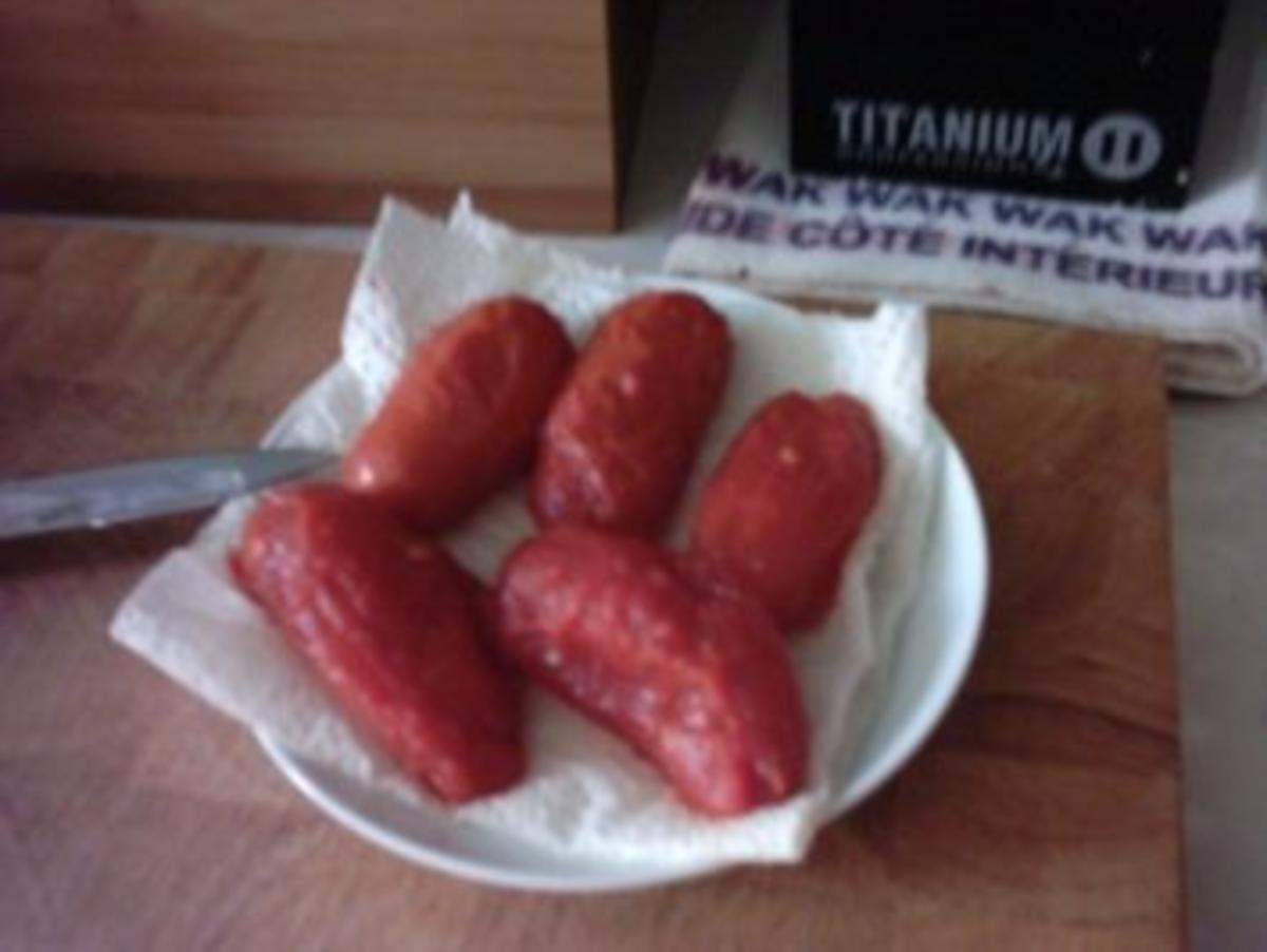 Bratwurst mit Kräuter-Tomaten-Knoblauchsoße,karamelisierten Tomate u. Knofi-Salzkartoffeln - Rezept - Bild Nr. 4
