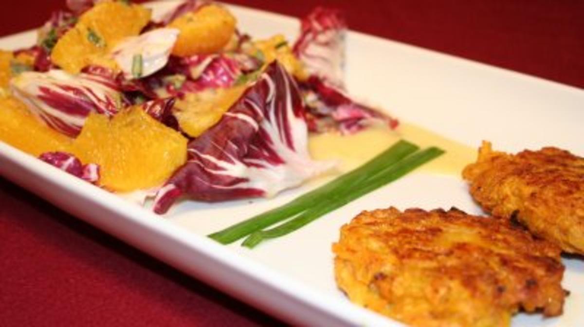 Bilder für Süßkartoffelpuffer mit Radicchio-Orangen-Salat - Rezept