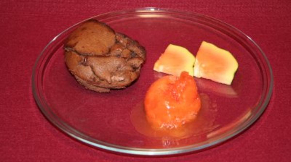 Lauwarmer Schokoladenkuchen und Wassermelonen-Sorbet - Rezept