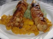 Mariniertes Hähnchenbrustfilet mit grünem Reis und Mango-Zwiebel-Chutney - Rezept