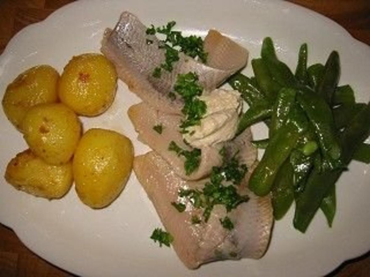 Matjiesfilets mit Speckböhnchen Kartoffeln und Sahnesaucee - Rezept - Bild Nr. 2